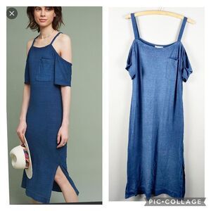 Anthropologie cloth & Stone Juliette open shoulder sleeveless blue midi dress